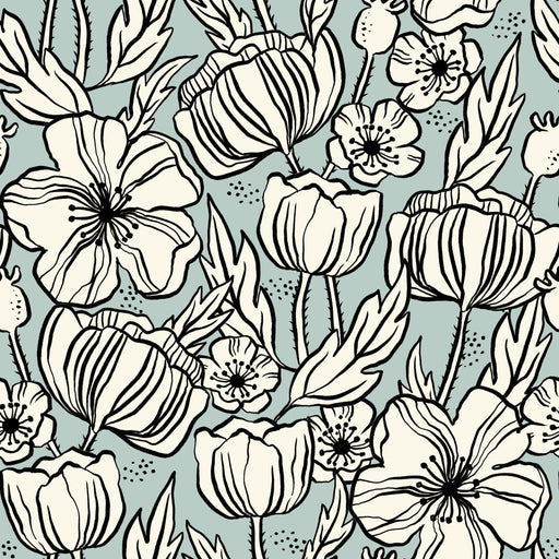 Reveal Tapet Poppy Sketch - Teal
