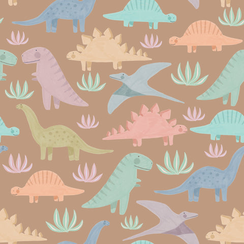 Reveal Tapet Pastel Dinosaurs - Brown