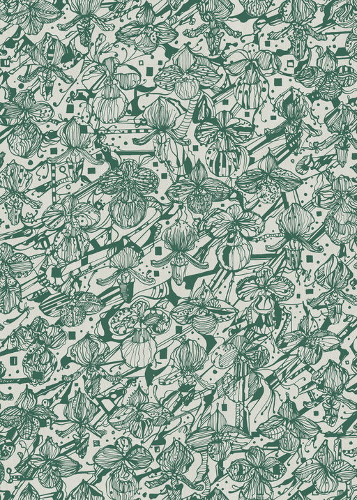 Reveal Tapet Orkidéblomster - Mörkgrön-teal