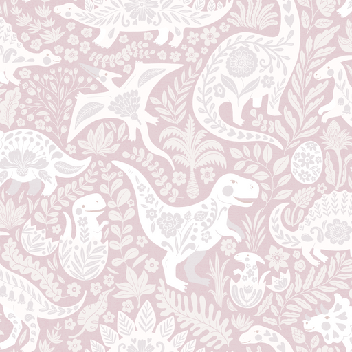 Reveal Tapet Folk Art Dinosaurs - half drop - Pink
