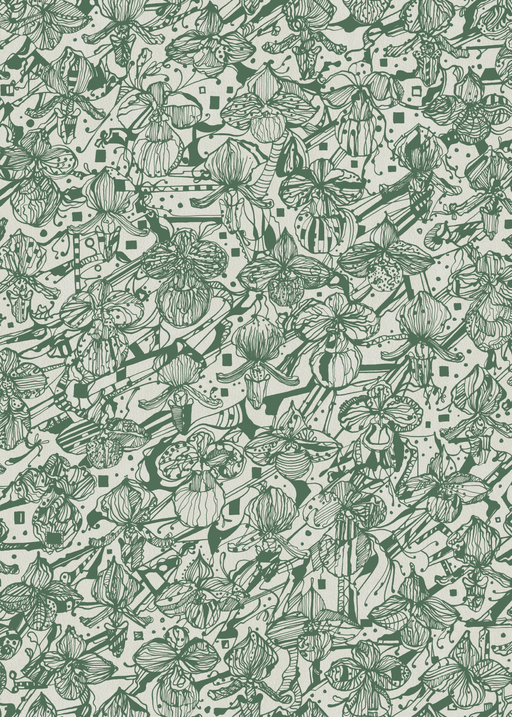 Reveal Tapet Orkidéblomster - Mörkgrön