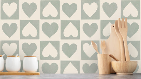 Reveal Tapet Checkered Hearts - Sage