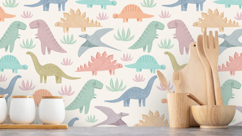 Reveal Tapet Pastel Dinosaurs - Offwhite
