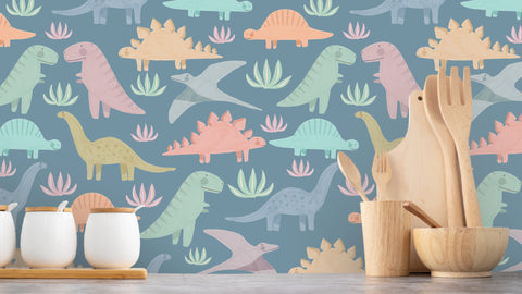 Reveal Tapet Pastel Dinosaurs - Blue