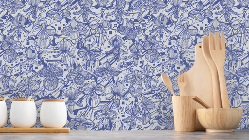 Reveal Tapet Orkidéblomster - Gråblå