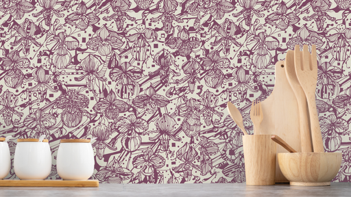 Reveal Tapet Orkidéblomster - Beige-lila