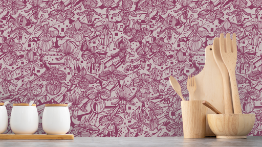 Reveal Tapet Orkidéblomster - Grå-lila