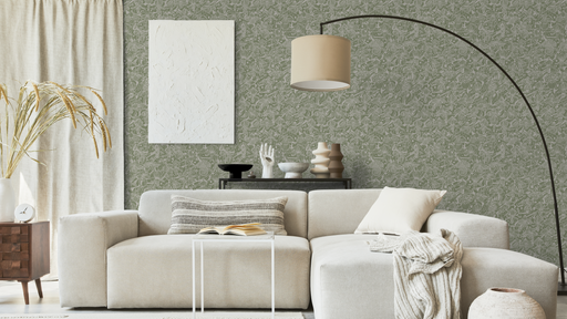 Reveal Tapet Orkidéblomster - Mörk olivgrön-beige