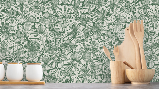 Reveal Tapet Orkidéblomster - Mörkgrön