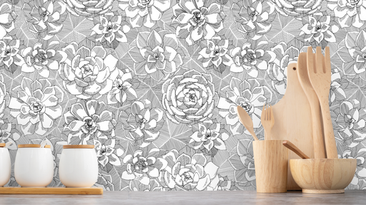 Reveal Tapet Suckulent Flower - Black & white