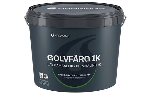 Hagmans Golvfärg 1K Färdiga kulörer. Ny förpackning. Flytande övergång med den gamla.