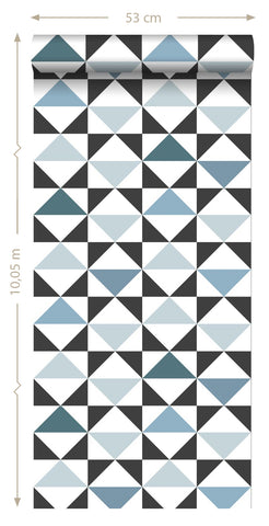 ESTAhome tapet trianglar - vitt, svart och blått