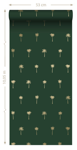 ESTAhome tapet palmer smaragdgrönt och guld