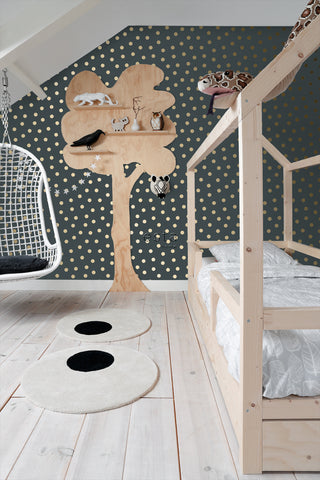 ESTAhome tapet prickar vintage gråblått och guld