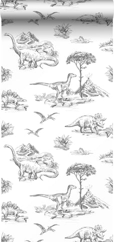 ESTAhome tapet dinosaurier svart och vitt
