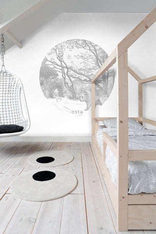 ESTAhome rund tapet skog med djur grått