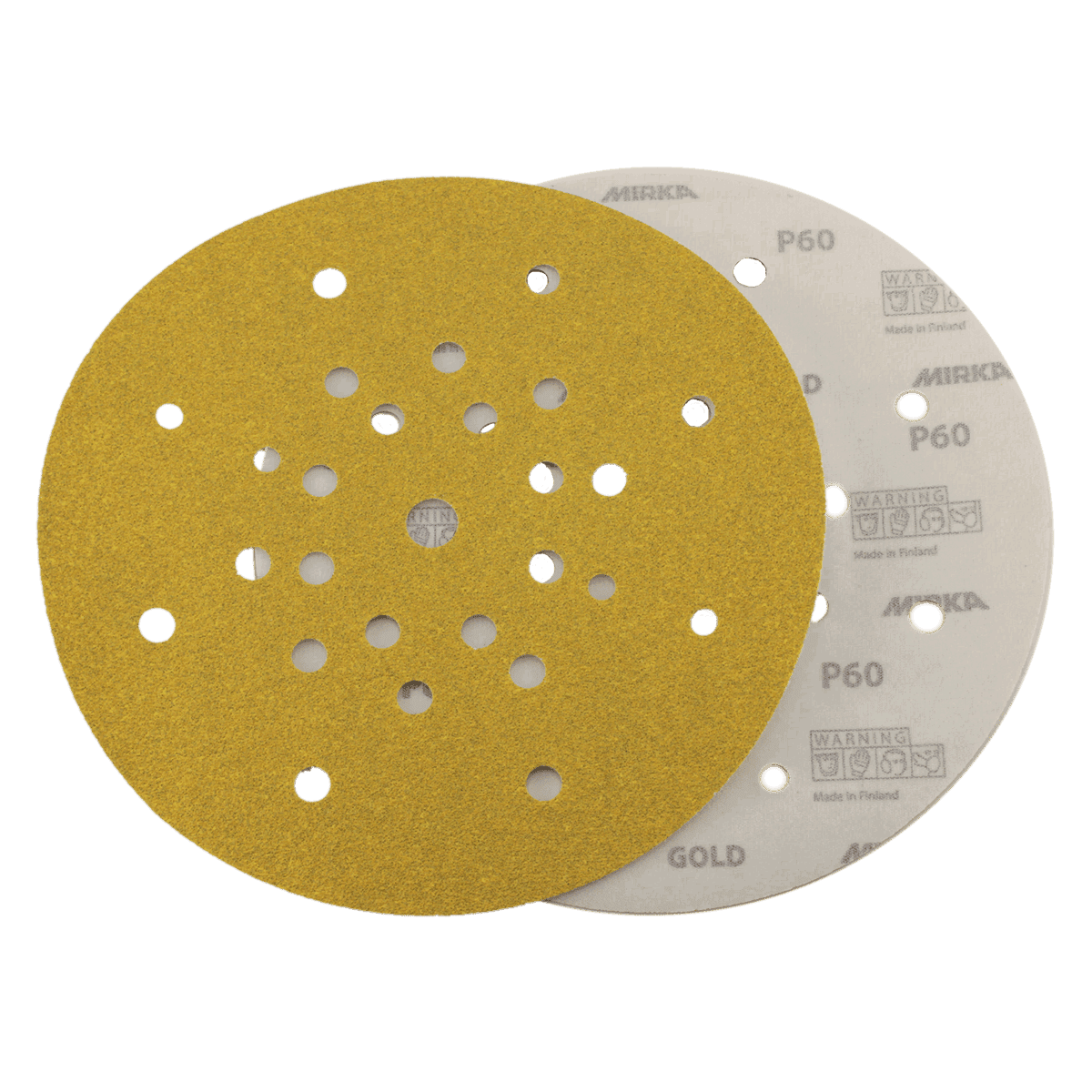 Produktbild von Mirka Gold Schleifscheiben GRIP P60 – 125 Mm, 19-fach Gelocht, 50 Stück – Korund, Halboffen, Flexibles Latexpapier
